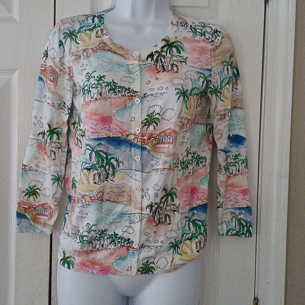 Talbots  tropical beach ocean button down super soft cardigan  Sz XS  NWOT